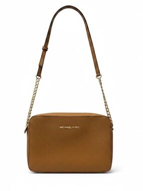 Michael Kors Tan Saffiano Leather Crossbody with Gold Chain